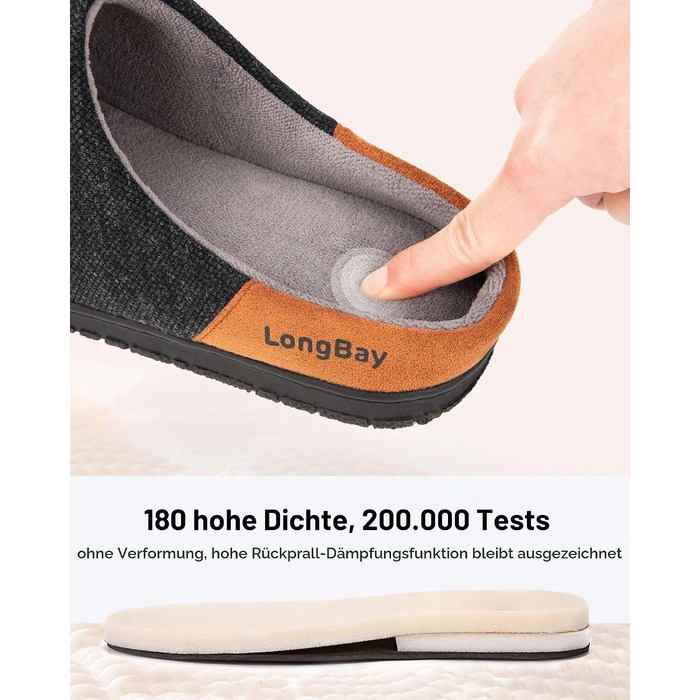 Чоловічі теплі зимові капці LongBay з ефектом пам'яті (Memory Foam) та підкладкою Sherpa, в'язані, чорні, розмір 43 EU