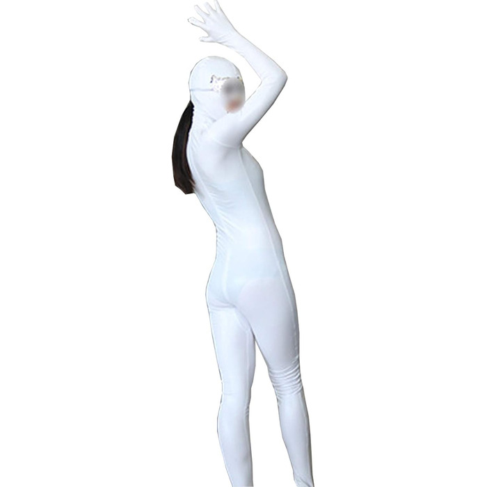 Жіночий сексуальний catsuit BESYFAY з блискавкою та рукавичками, цілісний костюм (білий, S)