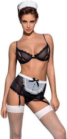 Костюм для дому Selente Love & Fun: костюм покоївки з атласною маскою для очей, чорний, S-M, Made in EU