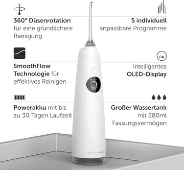 Електрична зубна щітка WonderSmile Schallzahnbürste Pro: 4 програми, водонепроникна IPX8, з зарядним пристроєм та смарт-насадкою (Білий, набір 1 шт)