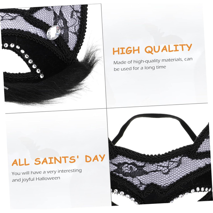 Маска котячого обличчя Holibanna для Хелловіну, 8 шт. - чорна маска, маска для карнавалу, плюшеві маски з мереживом