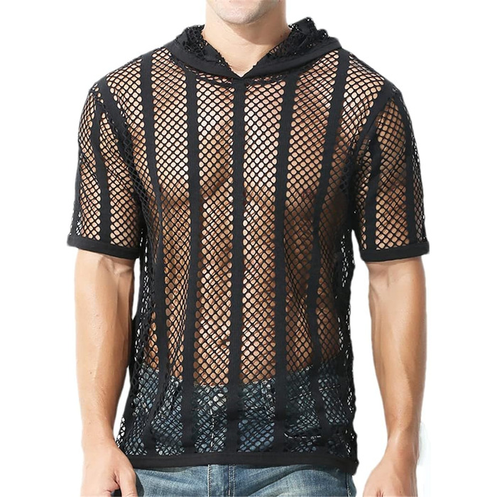Чоловіча сітчаста сорочка Bollrllr з довгим рукавом: прозора, сексуальна, для вечірок та клубів | Чорний, розмір S
