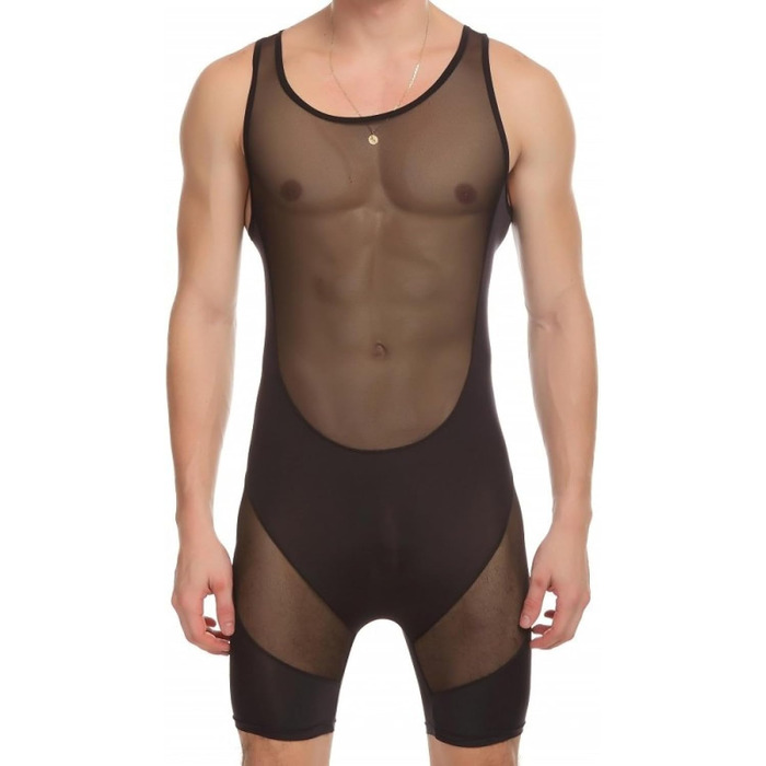 Сексуальний комплект нижньої білизни для перевдягання: чоловіча мереживна білизна, комплект з комбінезоном та шортами, чорний, розмір M