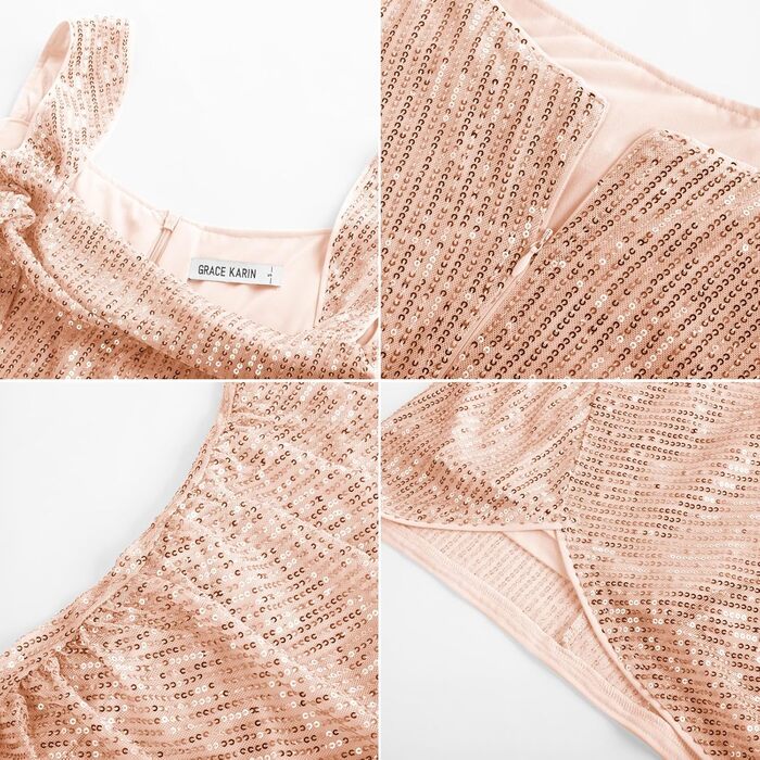 GRACE KARIN Сукня з паєтками, без рукавів, міні, для вечірки/коктейлю (XL, рожеве золото)