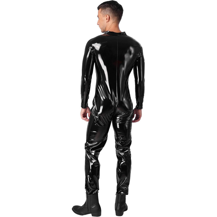 Костюм-комбінезон TiaoBug з довгим рукавом та штанами, еластичний, з ефектом мокрого блиску, з сіткою, XL, чорний