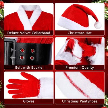 Костюм Діда Мороза для жінок Funtery, 5-частинний комплект: комбінезон, пояс, шапка, смугасті панчохи, рукавички. Жовтогарячий, зелений (червоний/для прогулянок, однотонний, розмір L)