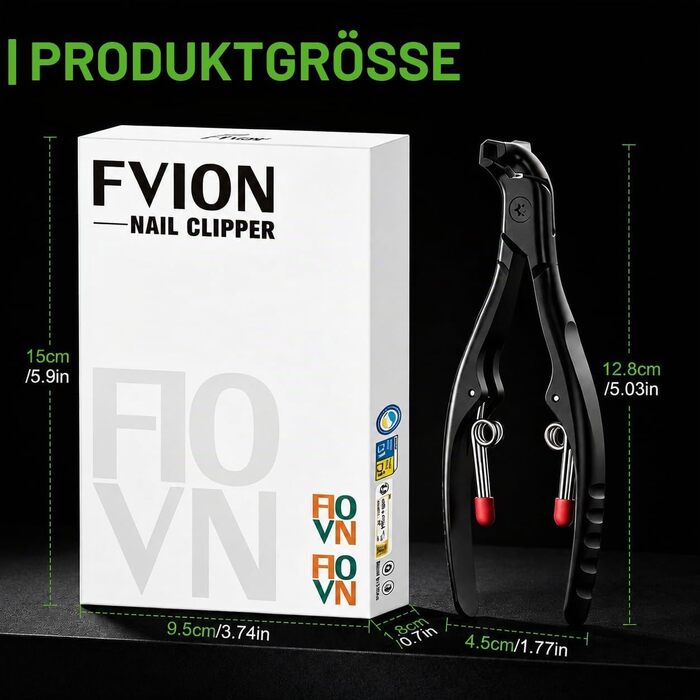 Професійний кусачки для товстих нігтів на ногах FVION: великий кліпер з довгим ручкою та подвійною пружиною для літніх людей та людей з обмеженою рухливістю, чорний