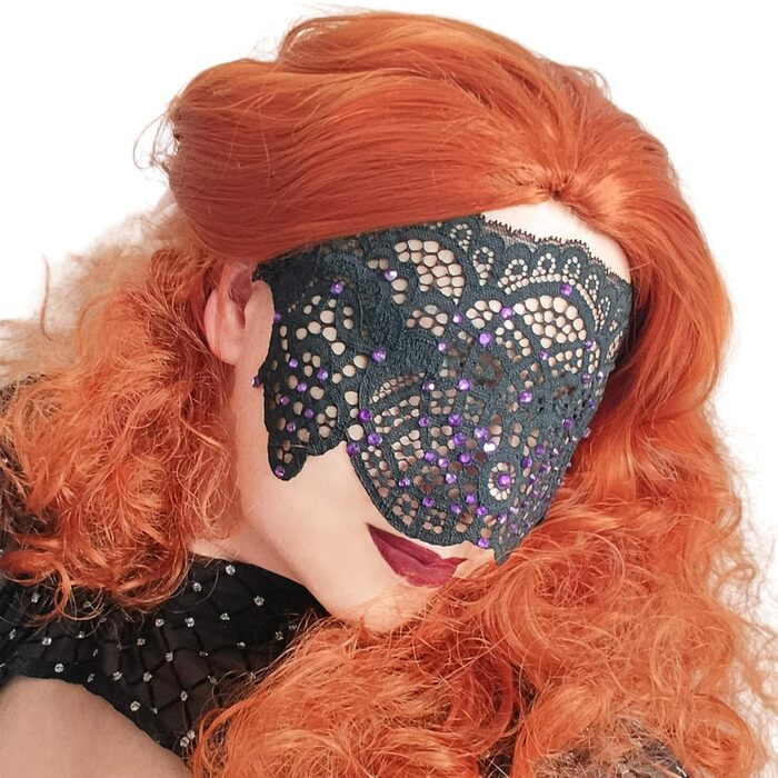 Чорна мереживна маска для жінок з чорними стразами, елегантна маска на половину обличчя, маска для маскараду та карнавалу, мереживна маска для вечірки з гумкою (Аметист)