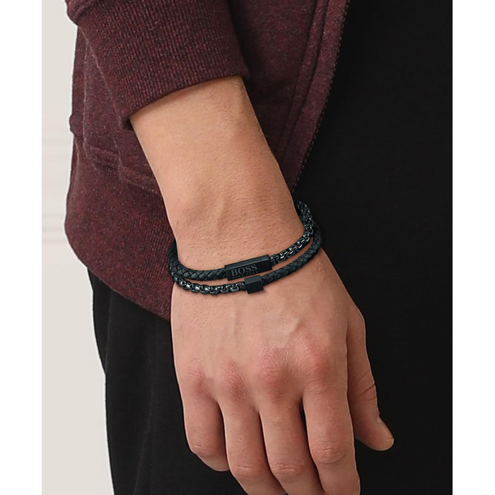 Чоловічий браслет BOSS Jewelry колекція BLENDED зі сталі та натуральної шкіри - 1580150M