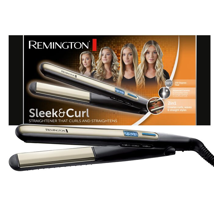 Випрямляч для волосся Remington Sleek & Curl S6500 з керамічним покриттям Ultra-Turmalin, LCD-дисплеєм, 150-230°C для випрямлення та створення локонів