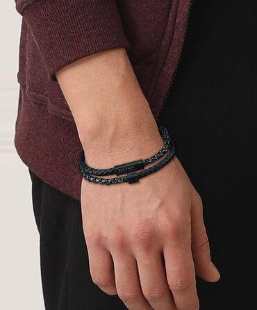 Чоловічий браслет BOSS Jewelry колекція BLENDED зі сталі та натуральної шкіри - 1580150M