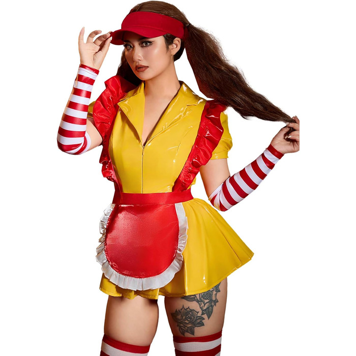 Костюм покоївки Mobbunny для жінок, сексуальна білизна, комплект форми покоївки, набір для Хелловіну, жовта сукня зі спідницею та капелюшком