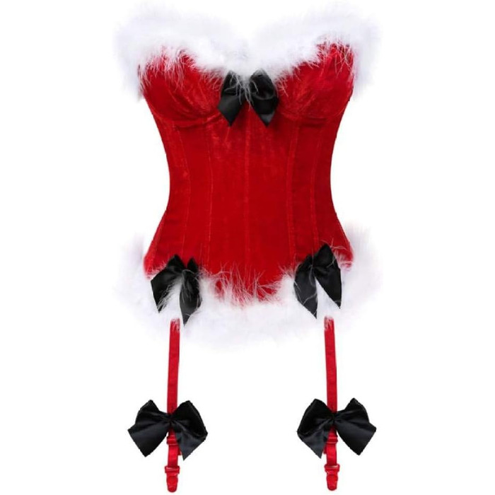 Корсет бюстгальтер YUHOOE з блискавкою та пір'ям, святковий костюм Санти для жінок, 4XL, червоний