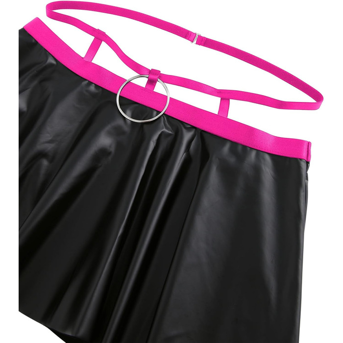 Комплект сексуальної білизни: панчохи, чокер, галстук-стріжку, бюстгальтер з кісточковою підтримкою, спідниця - 5 предметів. Чорний/Гарячий рожевий