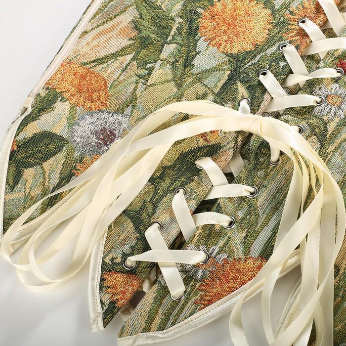 Корсет SCARLET DARKNESS у стилі Ренесанс з квітковим принтом, жовті квіти (44)