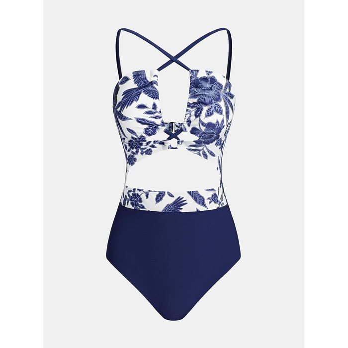 Купальник CUPSHE Daen з шнурівкою та вирізами, квітковий принт, блакитний (S)