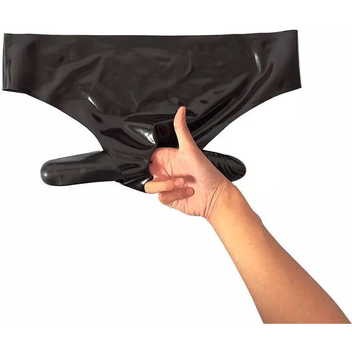 Чоловіча спідня білизна з латексу ALMYMM з пенісом та анальним отвором, обтисла латексна труси, екзотична білизна, універсальний розмір, прозора (XL, універсальний розмір, чорний)