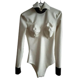 Латексний боді з 3D-грудьми для чоловіків та жінок, білий, ручної роботи, XXXL