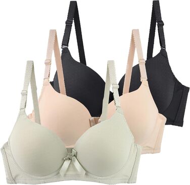 3 шт. Комплект бюстгальтерів без кісточок Push Up для жінок, великі розміри, чорний+бежевий+зелений, 90C