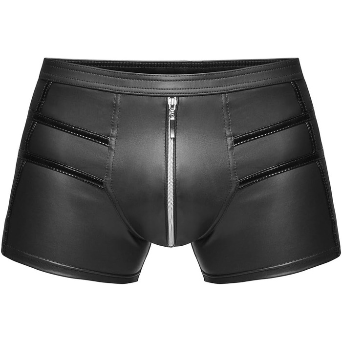 Чорні чоловічі шорти з еластичної шкіри Wetlook з блискавкою - еротична білизна, розмір M