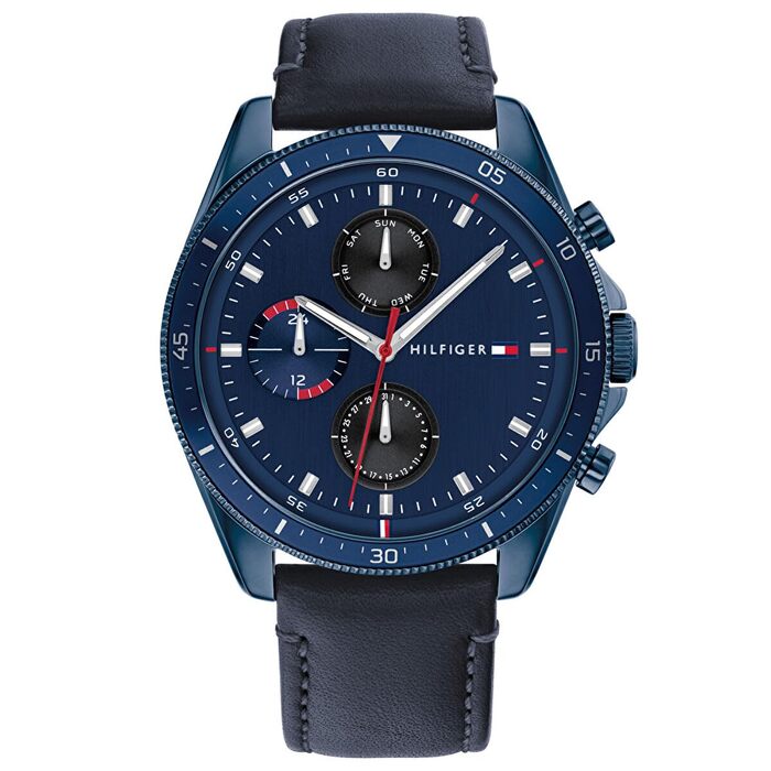 Чоловічий кварцовий годинник Tommy Hilfiger з комбінованим ремінцем зі сталі та шкіри (синій)