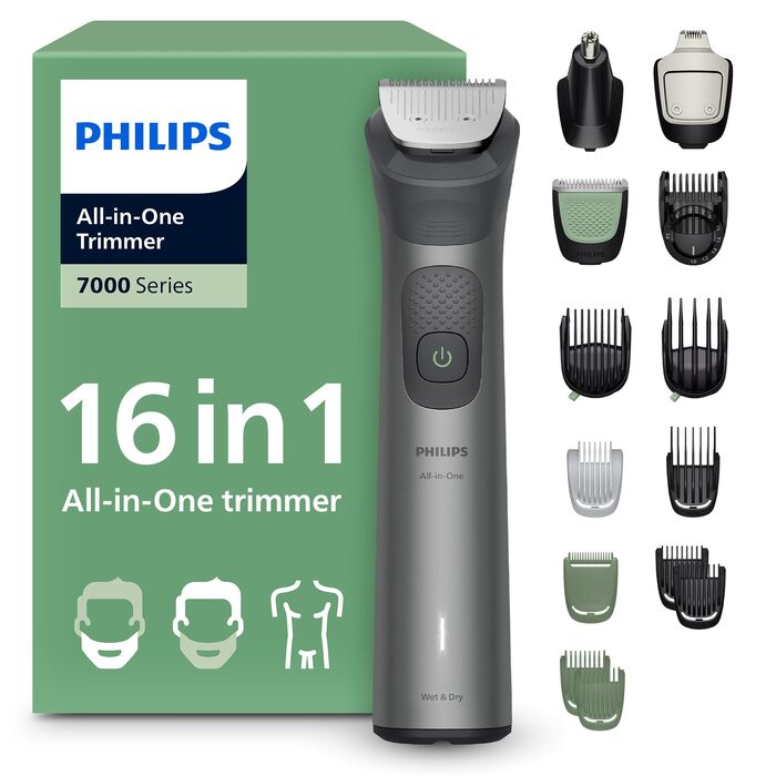 Універсальний тример Philips Multigroom Series 7000 MG7931/15 16-в-1 для обличчя, волосся та тіла, металеві леза, 21 налаштування довжини (0,5-16 мм)