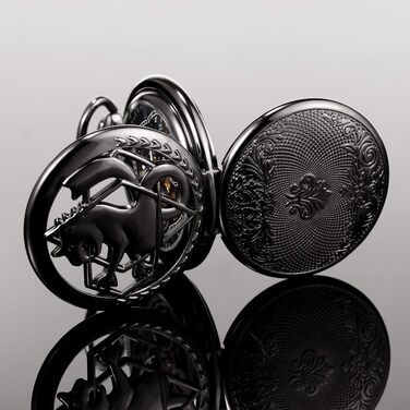 Механічний кишеньковий годинник TREEWETO Fullmetal Alchemist Steampunk Skeleton з подвійним кришкою та ланцюжком, чорний
