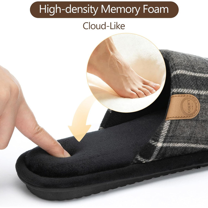 Чоловічі домашні капці GOEWY з ефектом пам'яті (Memory Foam), відкриті пальці, дихаючі та протиковзкі, для дому та вулиці (Чорні, розмір 46/47 EU)