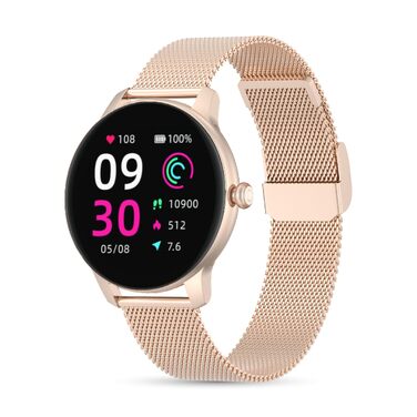 Смарт-годинник LSFIT для жінок круглий Rosegold: фітнес-трекер з вимірюванням кров'яного тиску, крокоміром та моніторингом сну, сумісний з Android та iOS