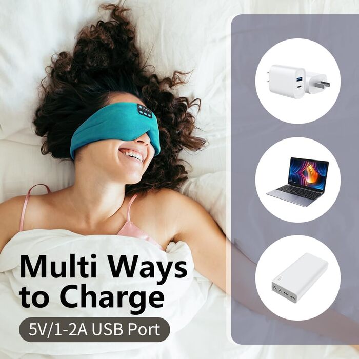 Маска для сну з Bluetooth-навушниками Joythink 5.3, шовкова музична маска для сну та медитації, підходить для сну на боці, 16 год роботи акумулятора, миюча маска для подорожей (блакитна)