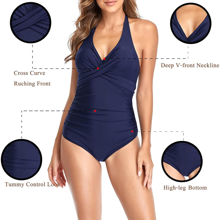 Одноцільний купальник Daen Bauchweg для схуднення з V-подібним вирізом, знімними вставками для контролю живота, спортивний купальник з відкритим спиною (M, Тибетський синій)