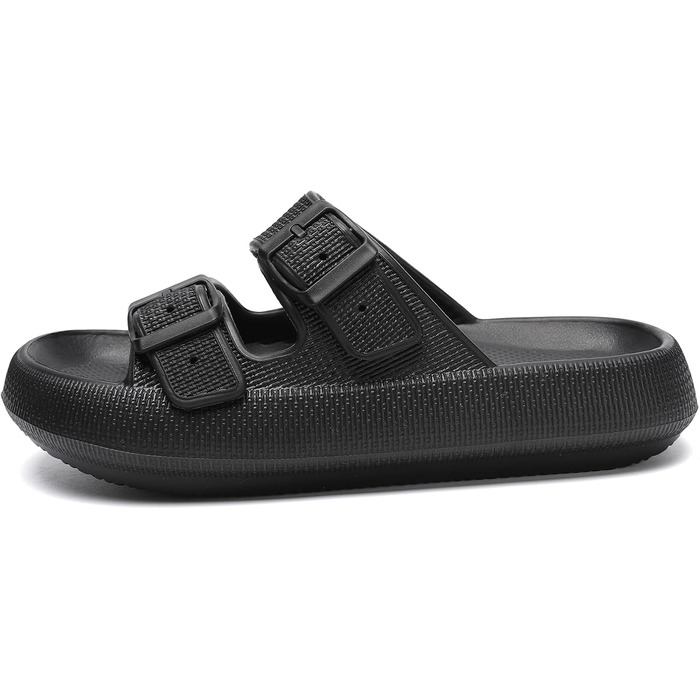 Слишовечірні тапочки Cozyslides Original унісекс, сандалії-хмаринки з регульованими ременями, протиковзаючі та швидкосохнучі, з товстою підошвою Airfoot, чорні, розмір 39/40 EU