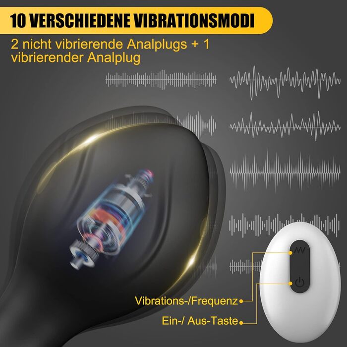Набір анальних пробок Meeteel (4 шт.) з силікону з 12 режимами вібрації та 3 розмірами. Підходить для чоловіків та жінок, стимуляція простати.