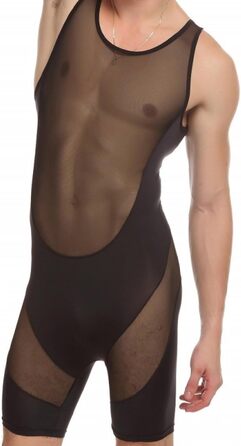 Сексуальний комплект нижньої білизни для перевдягання: чоловіча мереживна білизна, комплект з комбінезоном та шортами, чорний, розмір M