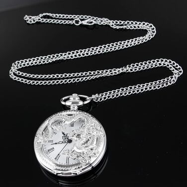 Кварцовий кишеньковий годинник Tiong Vintage з вигравіюванням восьминога та дракона, сріблястий колір — ідеальний подарунок на день батька або день народження