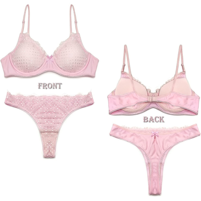 SHEKINI Сексуальний комплект нижньої білизни для жінок: бюстгальтер з кісточками, push-up, мереживо, посилений, танга, глибокий виріз, відкритий спина, бюстєль, спідня білизна, рожевий, 6114 XL