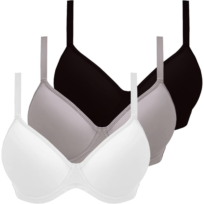 3 шт. бюстгальтери жіночі з пуш-ап, кісточки, комфортні, без кісточок, класичні, з регульованими бретелями, ідеальна посадка, набір 3 шт. (білий+сірий+чорний), 70C
