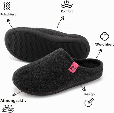 Жіночі домашні капці-клоги RockDove з фетру, протиковзкі та міцні, чорні, розмір 38/39 EU