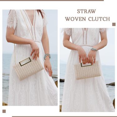 Жіночий соломий clutch-клатч EVEOUT: літня плетена сумка через плече для вечірок, весіль та відпустки, бежева