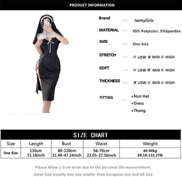 Костюм для косплею JasmyGirls: Костюм черниці, дівочий набір, чорне довге плаття з розрізом, для Хелловіну, ролеві ігри, розмір XS-M