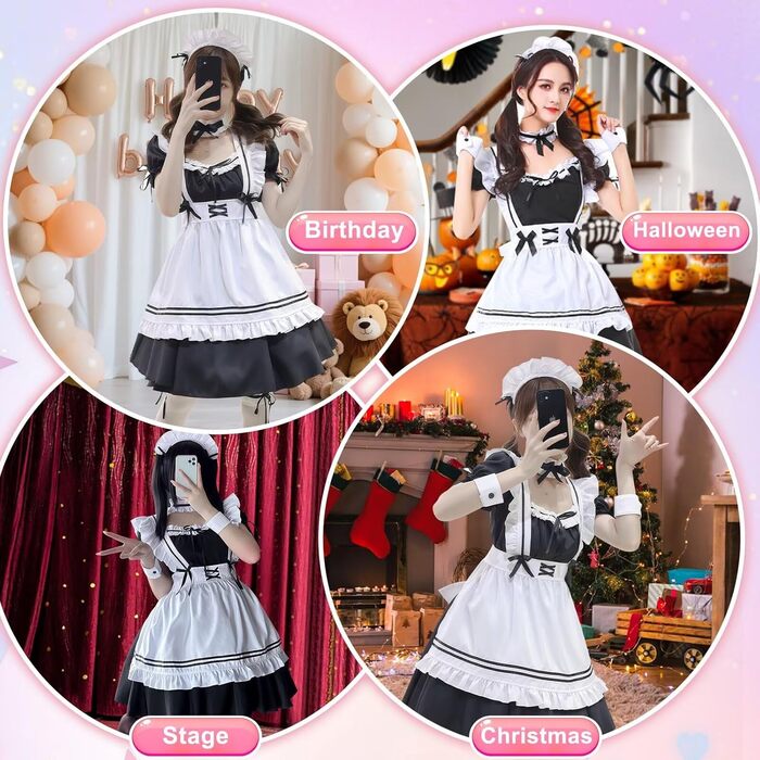 Костюм французької служниці: комплект для косплею, карнавалу та Хелловіну (чорний, L)