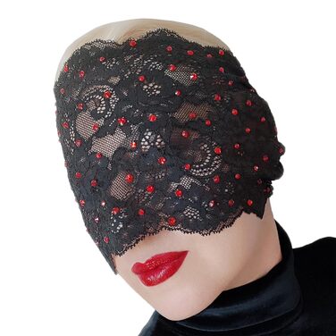 Елегантна червона мереживна маска для жінок з каміннями – венеціанська маска з квітковим візерунком для маскараду, карнавалу, косплею, готичної вечірки та особливих подій (чорний колір з червоними каміннями)