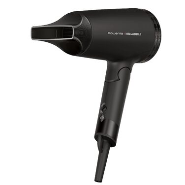 Компактний дорожній фен Rowenta x Karl Lagerfeld CV184L Express Style, чорний — складаний, ультралегкий, з функцією Glanz-Booster та Dual-Volt