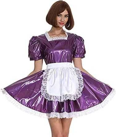 Сукня служниці, короткий рукав, ретро-стиль, Лоліта, PVC, темно-зелений, 3XL