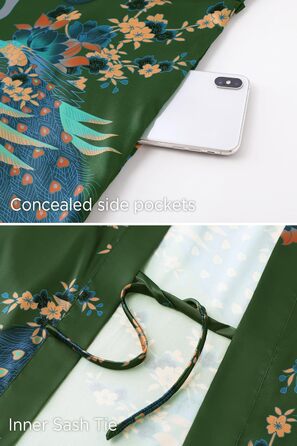 Халат жіночий шовковий, максі, літній, з квітковим принтом, кімоно, довгий, для дому, вечірки, універсальний розмір, бронзово-зелений