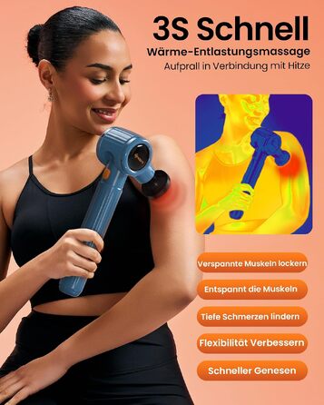 Перкусійний масажер Napre Massage Gun з подовжувачем та 3 кутами нахилу для спини, шиї та плечей, ручний масажний пістолет, світло-блакитний
