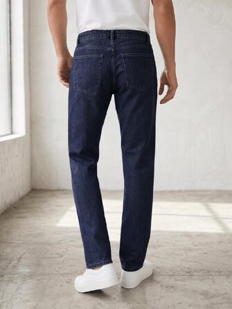 Чоловічі джинси Runcati Slim Fit з бавовни та стрейч, однотонні темно-сині штани для повсякденного та ділового стилю (31W / 30L)