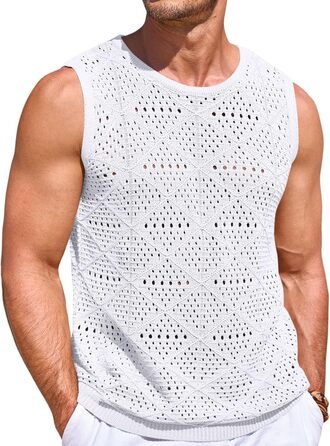 Чоловіча в'язана майка-топ Runcati, літня, пляжна, хіпі-стиль (білий/Оксамитовий сад, L)