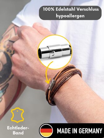 Шкіряний браслет Simaru Designer багатовитковий з магнітною застібкою з нержавіючої сталі, натуральна рослинна шкіра, Made in Germany (Розмір L, 17-18 см, Чорний)
