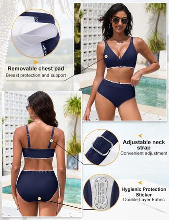 БІКІНІ ДАМСЬКЕ ДВІЧАСНИЙ ПУШ-АП БІКІНІ З ВИСОКОЮ ТАЛІЄЮ ТА БІЛОЮ ВІЗЬОРОЮ (МОРСЬКО-СИНІЙ, M)